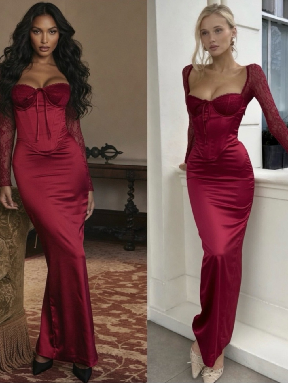 House of CB ‘PERDI’ Berry Satin Maxi Corset Dress Small US4-6 $259